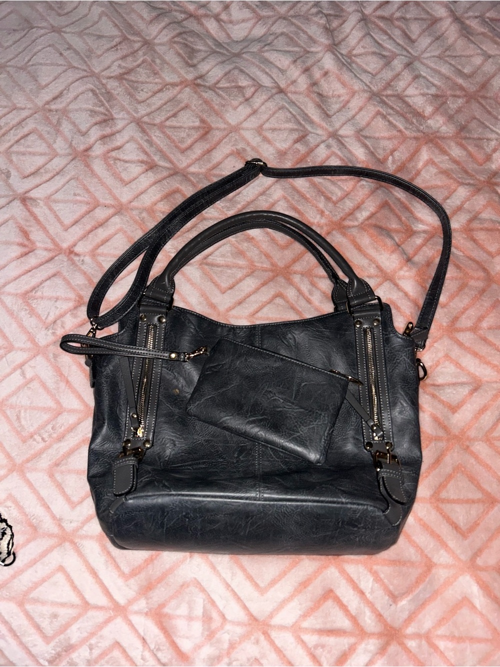 Black Women's Tote Handbag with Removable Pouch